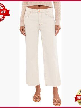 High-Rise Wide Leg Jeans with Raw Hem, Regular Fit, Five-Pocket Style